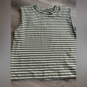 Madewell Structured Muscle Striped Green and White Sleeveless Tee size S
